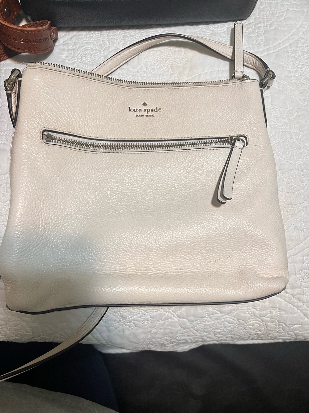 kate spade Pebbled Leather Shoulder Bag in Light Cream